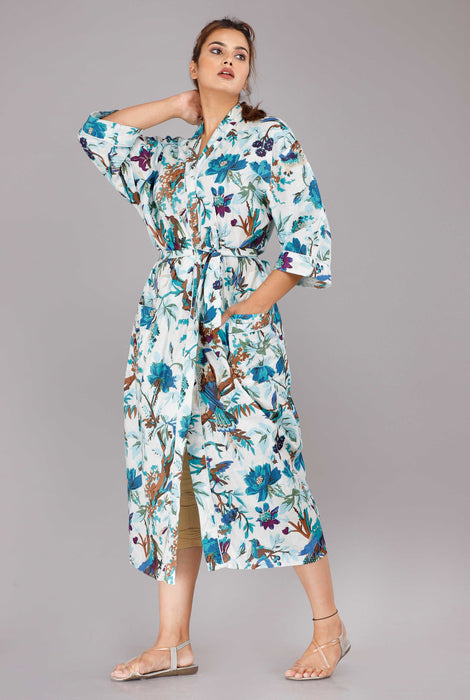 Floral Pattern Kimono Robe Long Bathrobe For Women (Multi)-KM-38