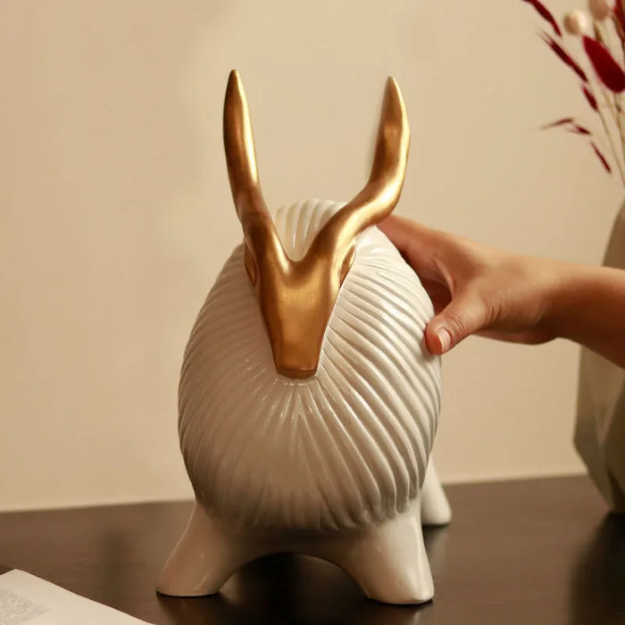 Horned Zen Yak sculpture-White