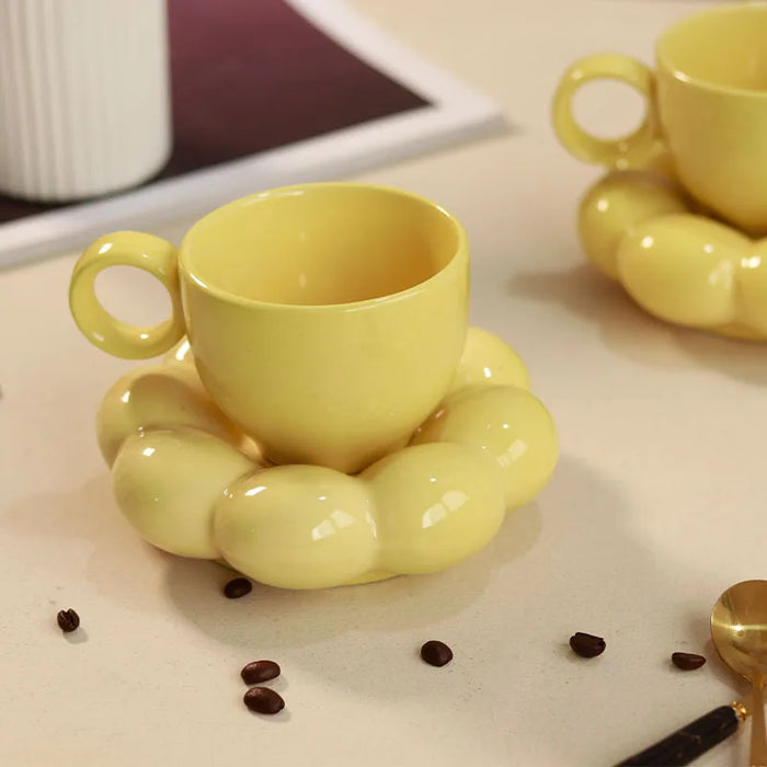 Yellow bubble Mugs and saucer-set of 2