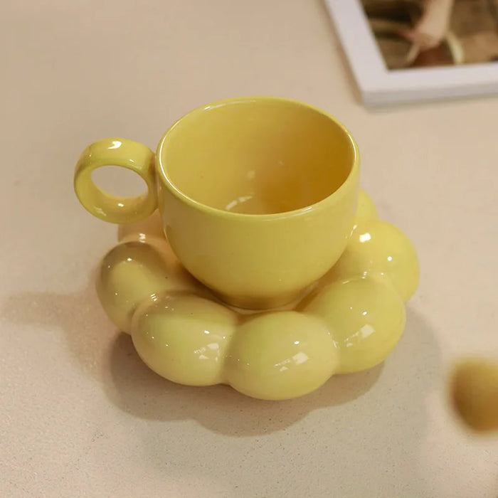 Yellow bubble Mugs and saucer-set of 2