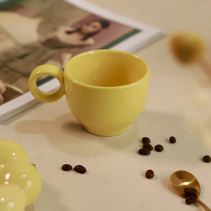 Yellow bubble Mugs and saucer-set of 2