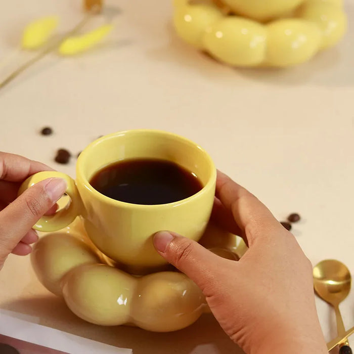 Yellow bubble Mugs and saucer-set of 2