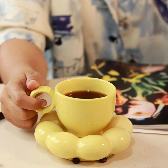 Yellow bubble Mugs and saucer-set of 2