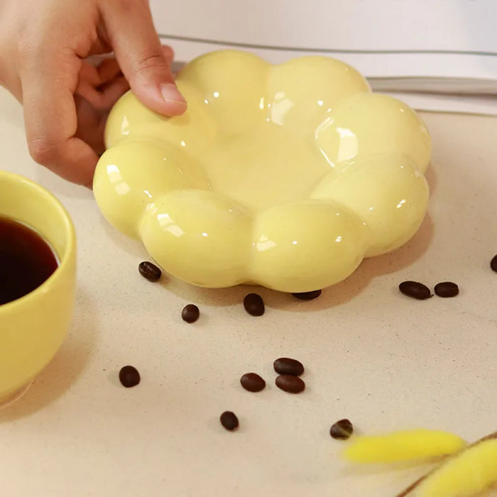 Yellow bubble Mugs and saucer-set of 2