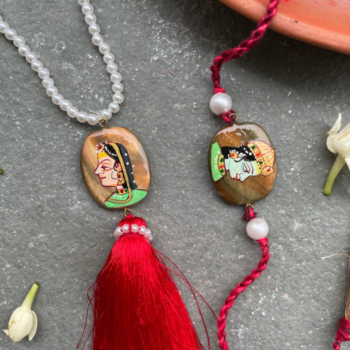 Handpainted Rakhi Lumba Set- Red and Brown