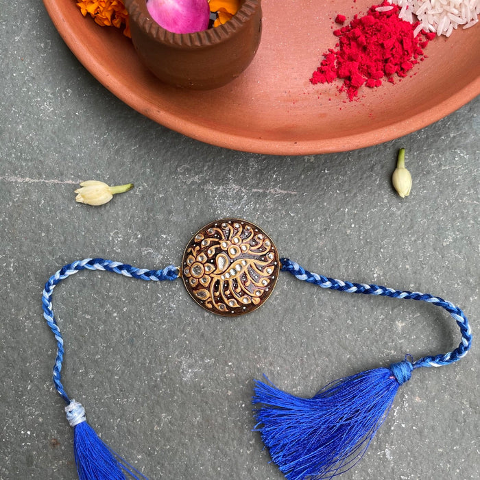 Kundan Rakhi - Brown and Blue