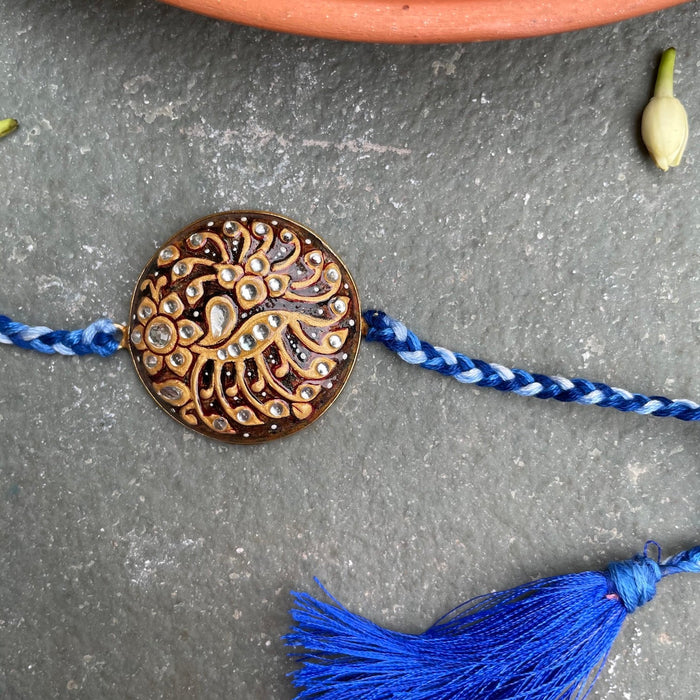 Kundan Rakhi - Brown and Blue