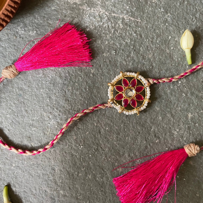 Kundan Rakhi - Golden and Hot pink