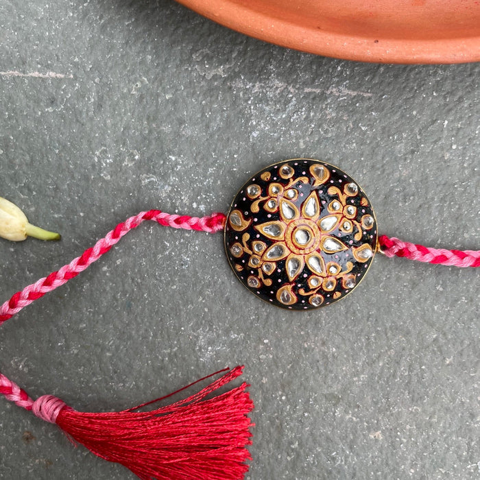 Kundan Rakhi - Black & Pink