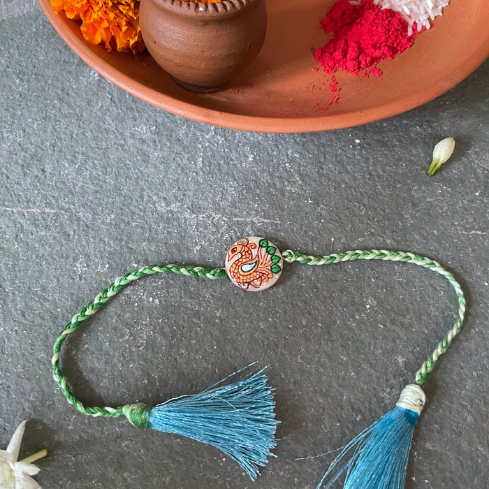 Tanjore Rakhi - White and Green