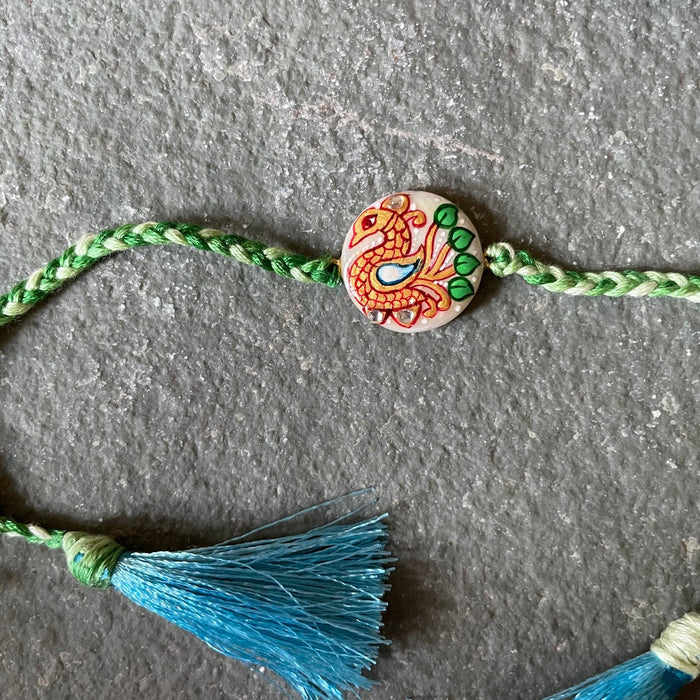 Tanjore Rakhi - White and Green