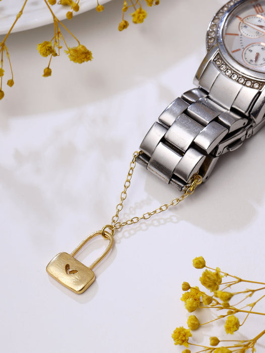 Heart Lock Watch Chain Charm - Golden