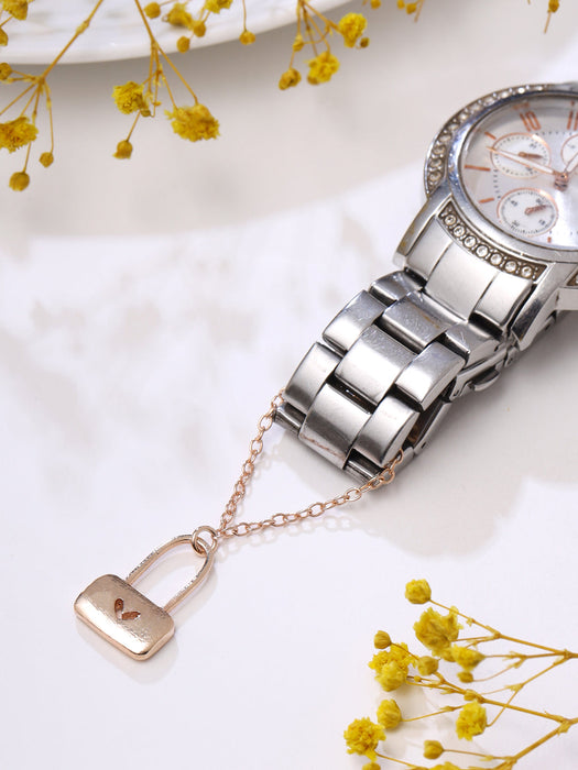 Heart Lock Watch Chain Charm - Rosegold