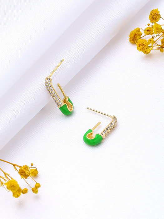 Cotton Candy Safety Pin Earrings - Green