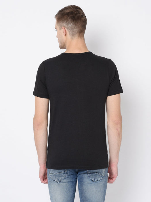 Black Charcoal Cut & Sew Half Tshirt For Men