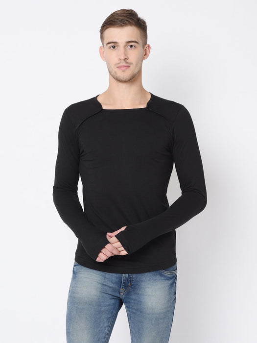 Square Neck Cotton Thumbhole Sleeve T-Shirt