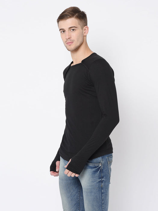 Square Neck Cotton Thumbhole Sleeve T-Shirt