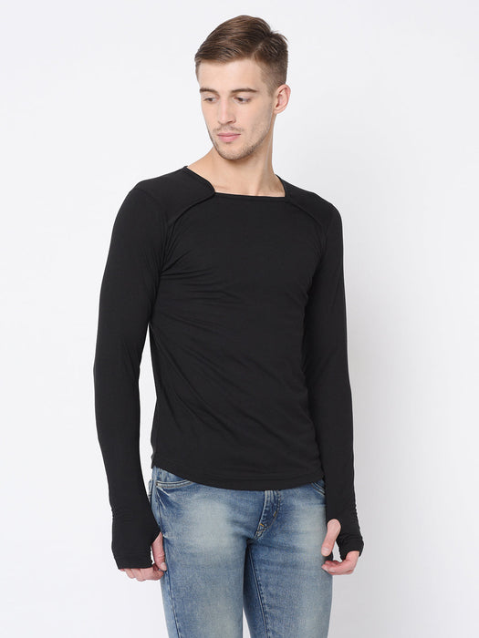 Square Neck Cotton Thumbhole Sleeve T-Shirt