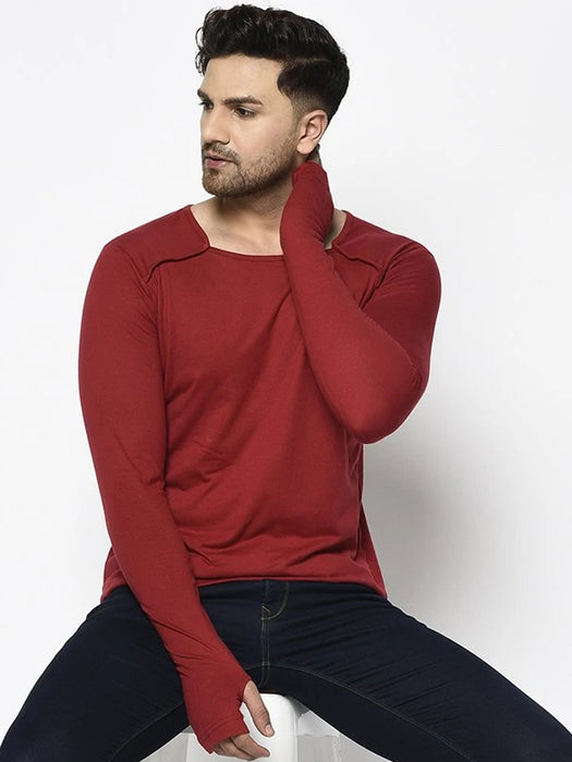 Square Neck Cotton Thumbhole Sleeve T-Shirt