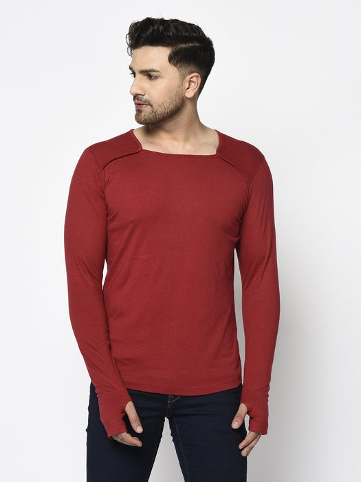 Square Neck Cotton Thumbhole Sleeve T-Shirt