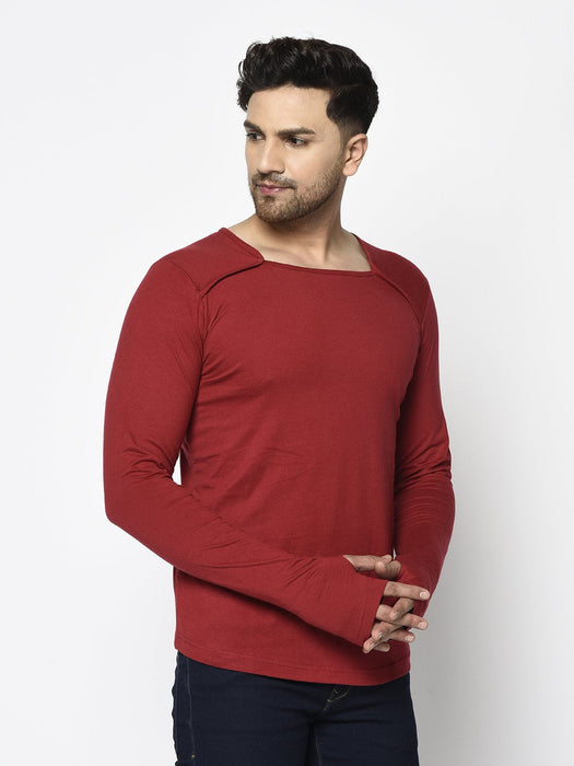 Square Neck Cotton Thumbhole Sleeve T-Shirt