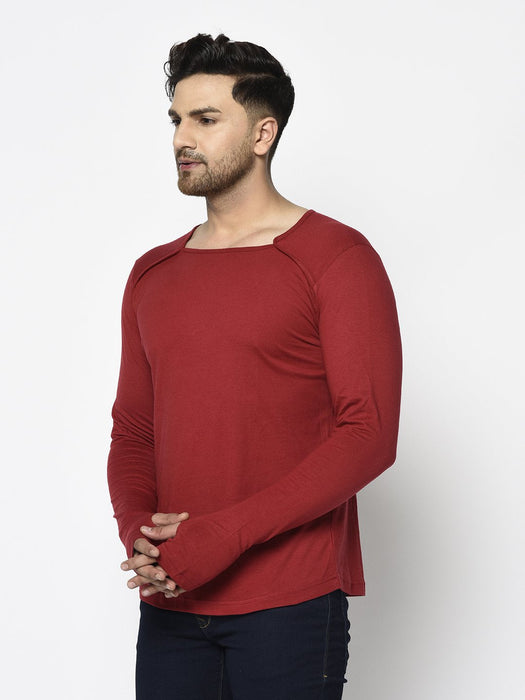 Square Neck Cotton Thumbhole Sleeve T-Shirt