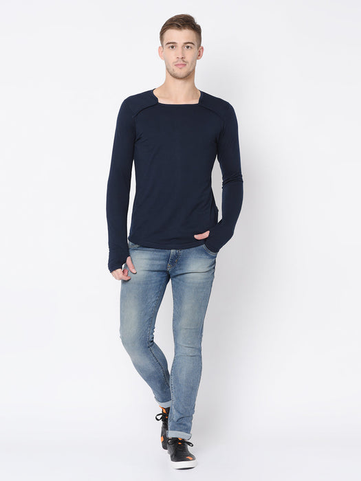 Square Neck Cotton Thumbhole Sleeve T-Shirt