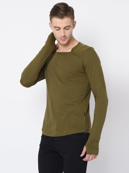 Square Neck Cotton Thumbhole Sleeve T-Shirt