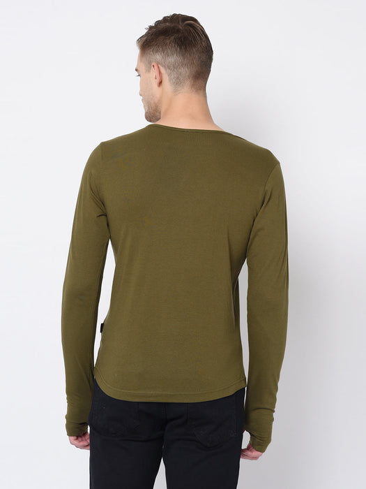 Square Neck Cotton Thumbhole Sleeve T-Shirt