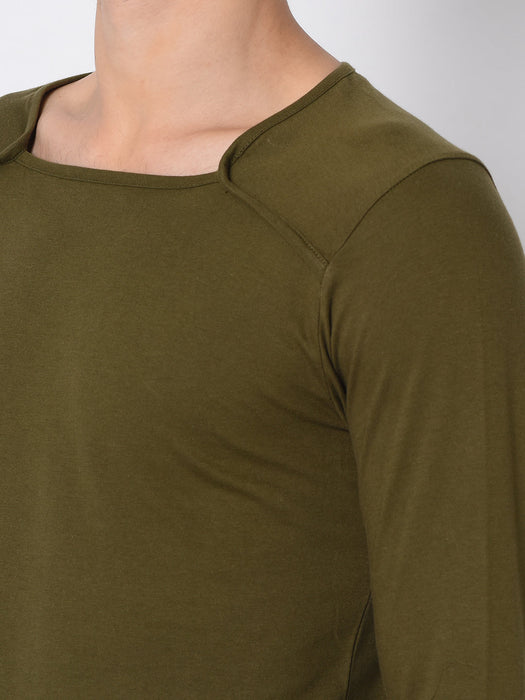 Black Square Neck Thumbhole Full Tshirt For Men