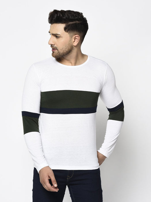 White Bottle Green Color Block Round Neck Cotton Full Sleeve T-Shirt