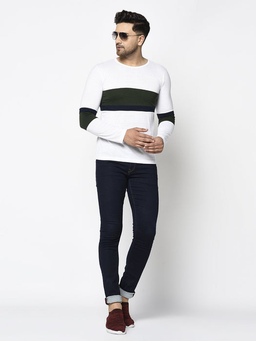 White Bottle Green Color Block Round Neck Cotton Full Sleeve T-Shirt