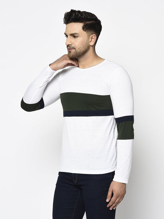 White Bottle Green Color Block Round Neck Cotton Full Sleeve T-Shirt