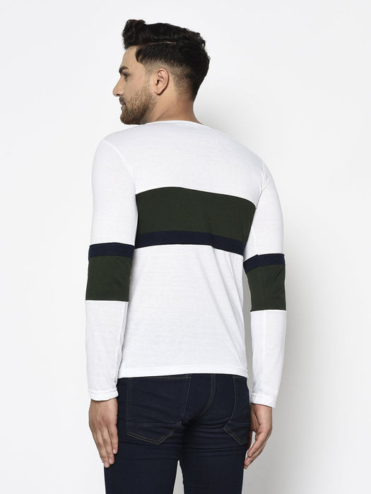 White Bottle Green Color Block Round Neck Cotton Full Sleeve T-Shirt