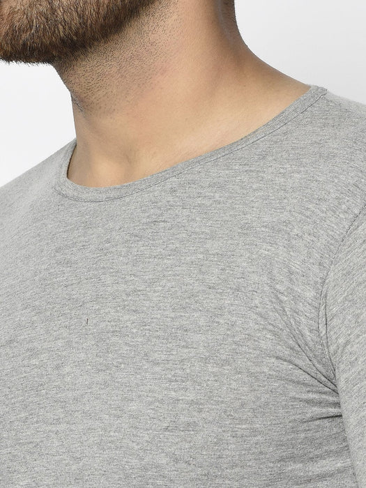 Grey With Contrast Detailing On Sleeve Round Neck Cotton Full Sleeve T-Shirt