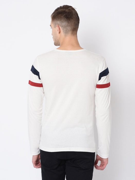 Contrast Detailing Patch Henley Neck Cotton Full Sleeve T-Shirt