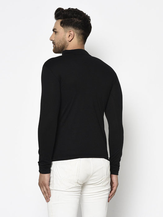 Black High Neck With Zip Cotton Full Sleeve T-Shirt