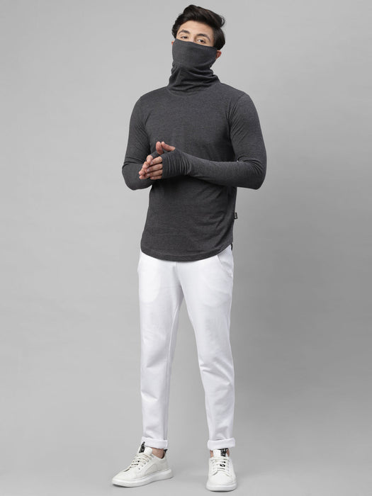 White Ninja Mask With Curved Bottom Thumbhole T-Shirt