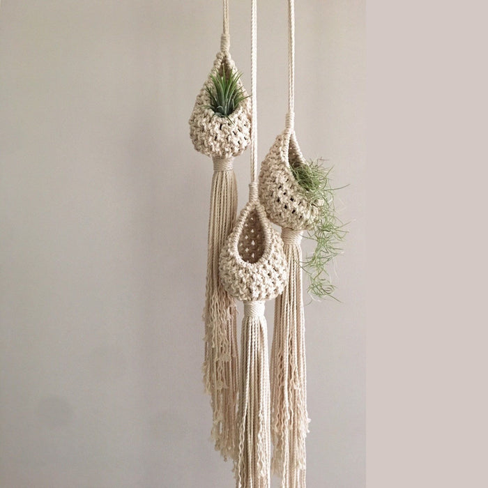 Macrame Small Plant Pods , Baya Nest Style (Off- White | Set Of 3)