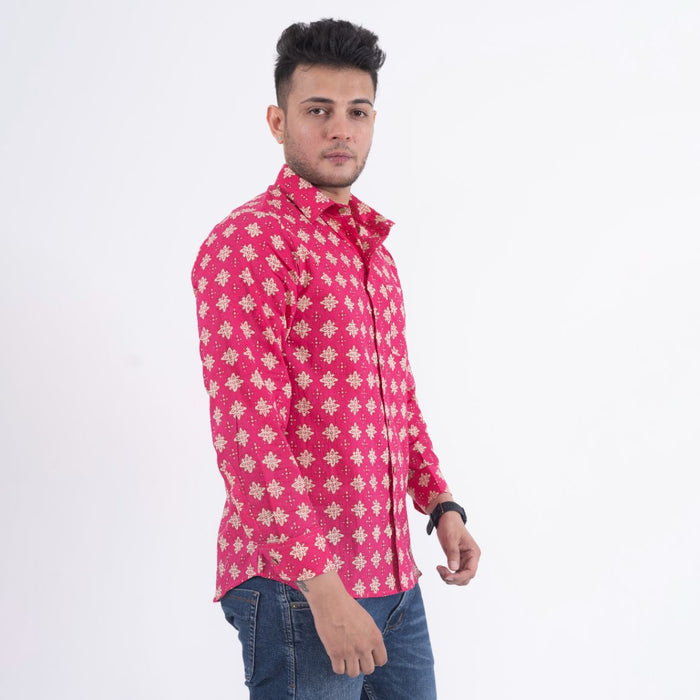 Magenta Print Casual Shirt