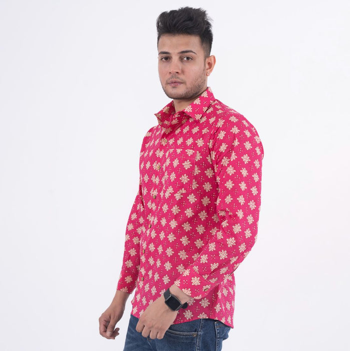 Magenta Print Casual Shirt