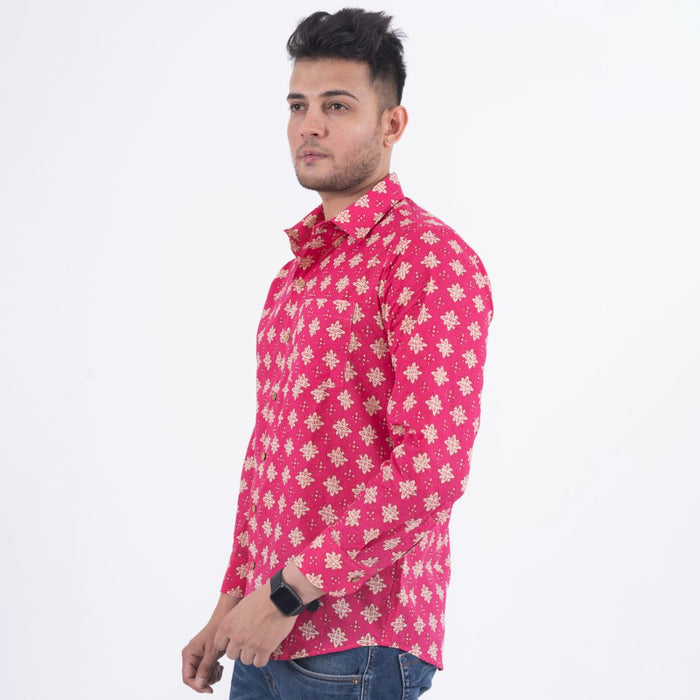 Magenta Print Casual Shirt