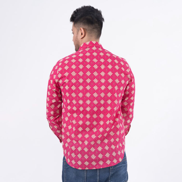 Magenta Print Casual Shirt