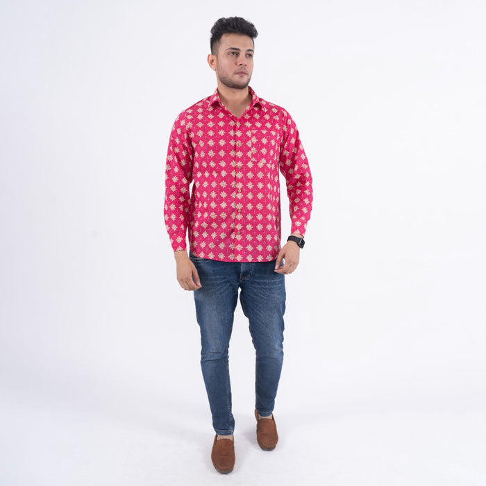 Magenta Print Casual Shirt