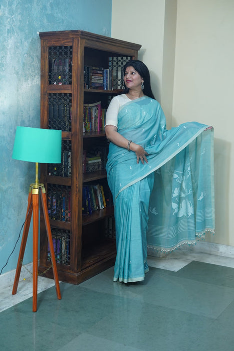 Phuliya Cotton Saree - Turquoise