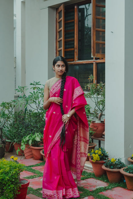 Phuliya Cotton Saree - Pink