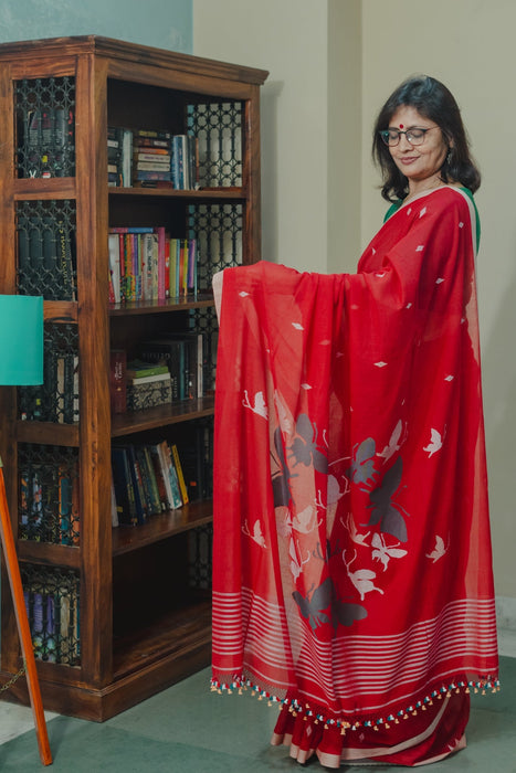 Phuliya Cotton Saree - Red