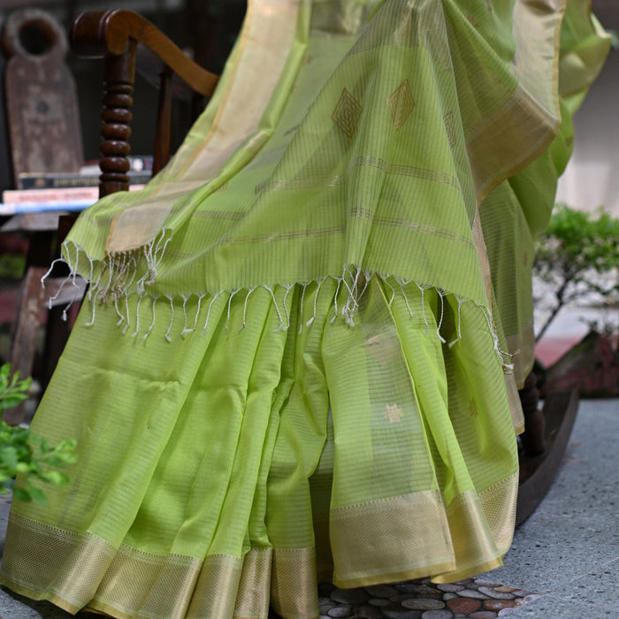 Maheshwari Cotton Silk Saree - Light Green