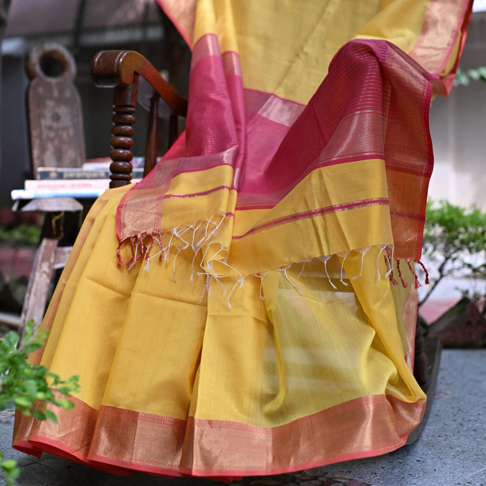 Maheshwari Cotton Silk Saree - Red Yellow