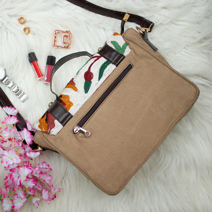 Maple Hand Embroidery Suede Satchel Sling Bag